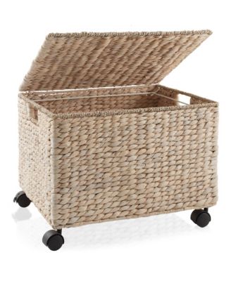 Rolling Filing Cabinet, Whitewash - Water Hyacinth Hanging File Folder Organizer on Wheels, Home Office Storage