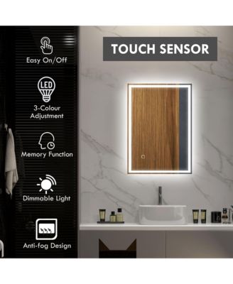Dimmable Bathroom Mirror with LED Lights, 3 Colors & Memory Function