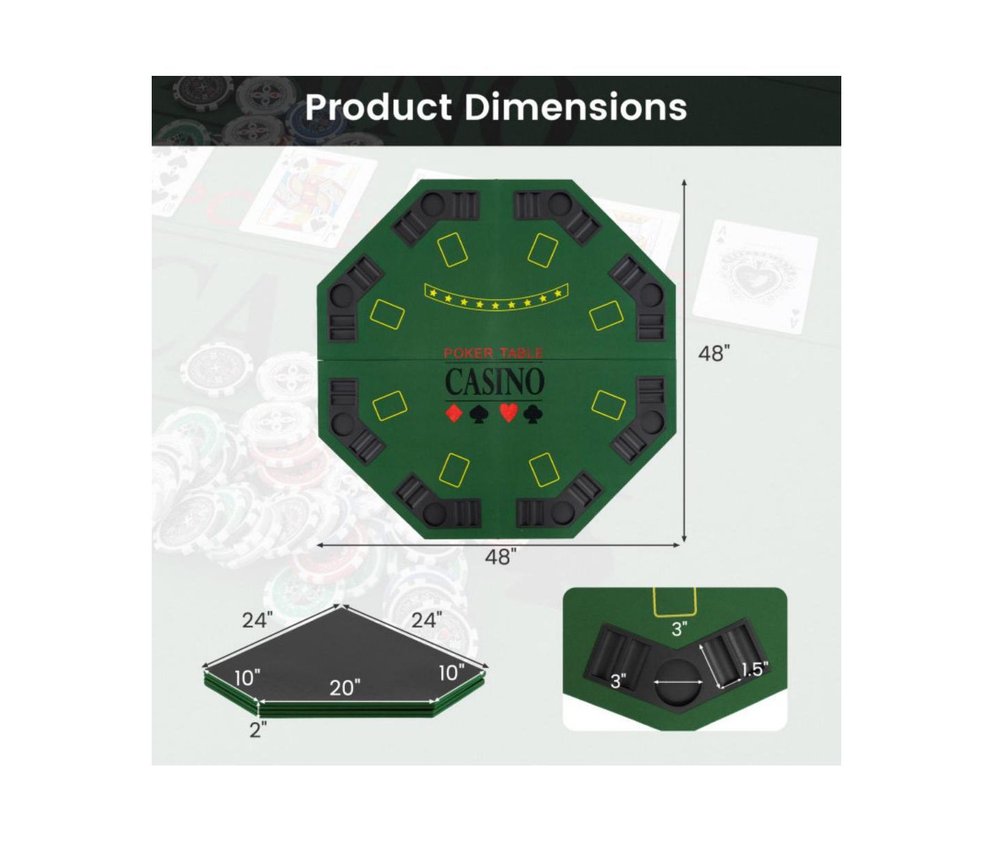 Детские игрушки HONGGE Folding Poker Table Top, Ages 14+, цвет: Зелёный — фото 2