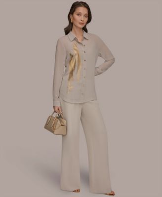 Petite Brush Stroke Button-Down Blouse