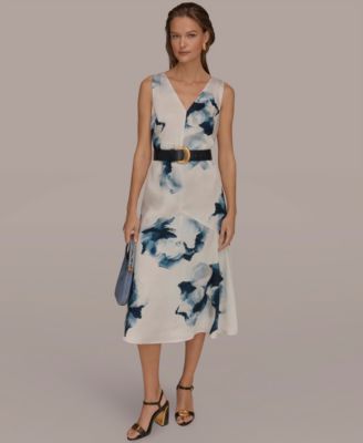 Women's Printed V-Neck Midi Dress