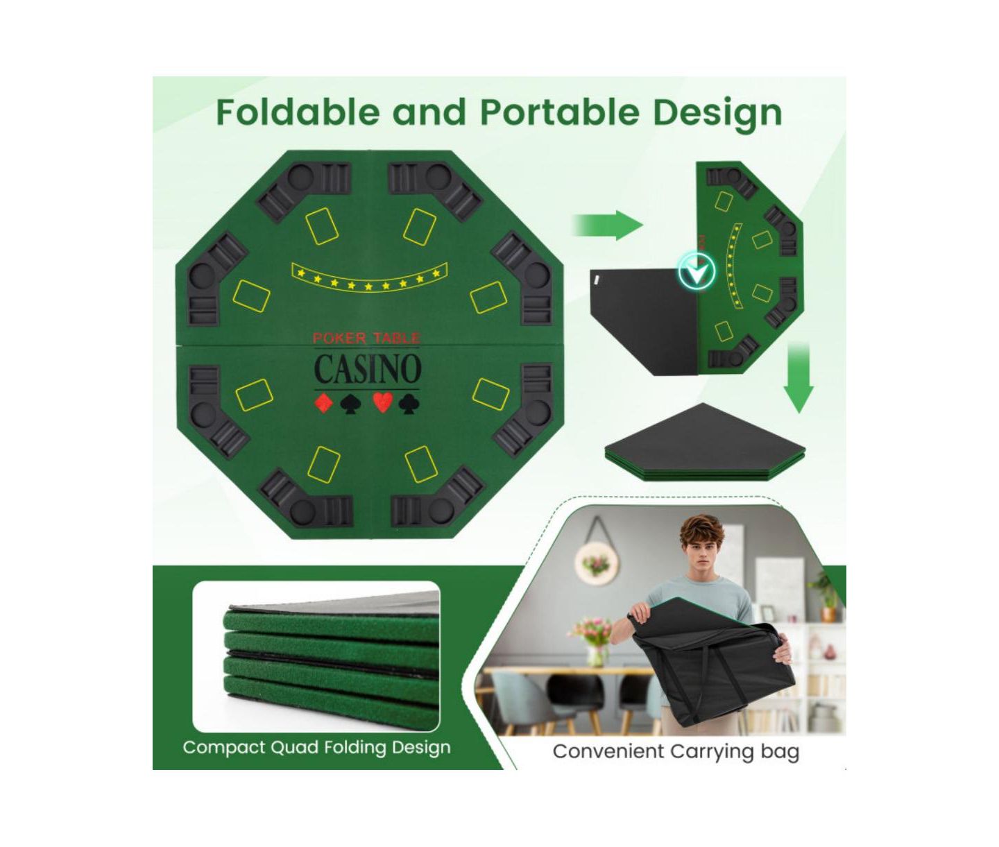 Детские игрушки HONGGE Folding Poker Table Top, Ages 14+, цвет: Зелёный — фото 7