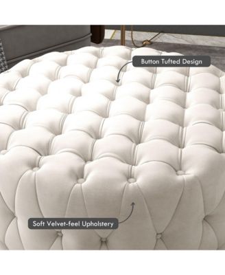 Tufted Ottoman Foot Stool with Velvet-feel Upholstery, Dark