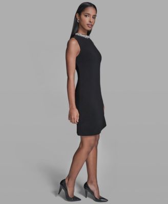 Women's A-Line Embellished Mock Neck Dress