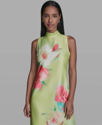 Women's Floral Printed Mock Neck Midi Dress