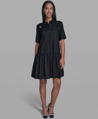 Women's Drop Waist Collared Shirt Dress