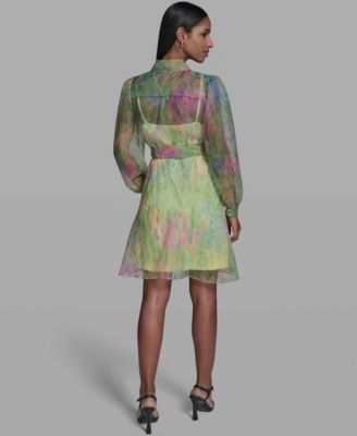 Women's Printed Puff-Sleeve Collared Dress