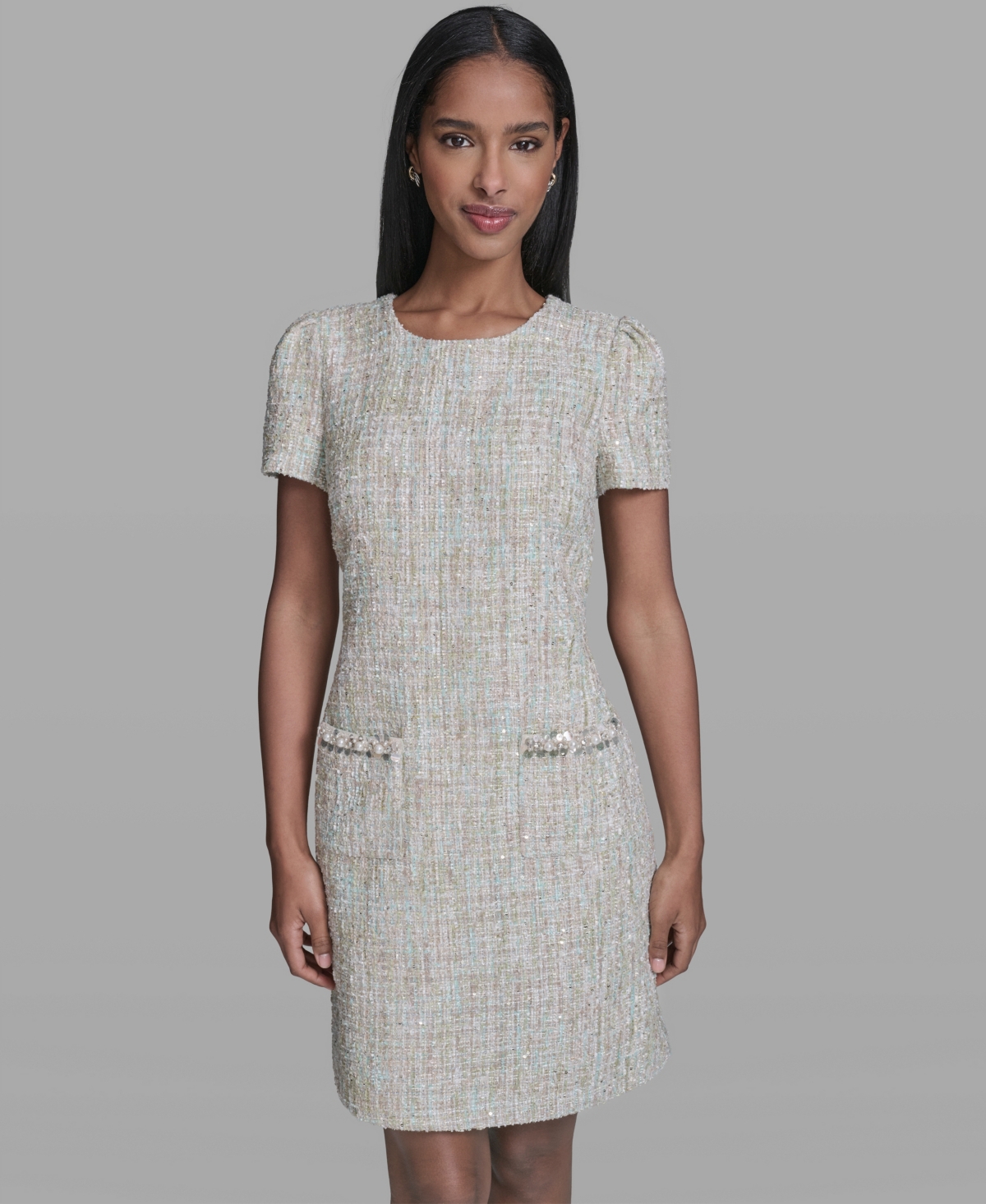 Karl Lagerfeld Paris Women's Sequined Textured Crewneck Dress