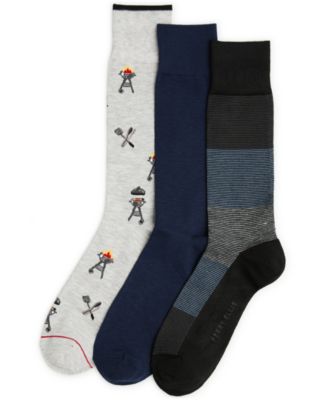Men's Patterned Grill and Stripe Casual Socks, 3-Pack