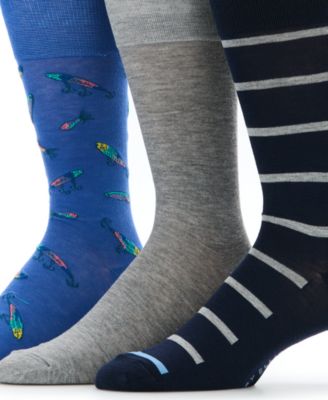 Men's Lures and Stripes Patterned Crew Socks, 3-Pack