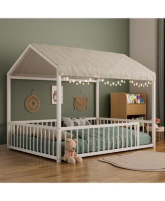 Montessori Metal House Bed Frame - Kids/Toddler, No Slats, Black