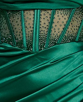 Juniors' Beaded Satin Corset Bodycon Gown, Created for Macy's