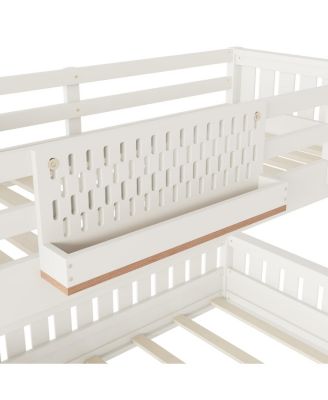 Twin XL over Queen Bunk Bed with Ladder, Guardrails, Pegboard & Bookshelf