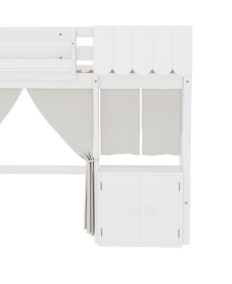 Twin Loft Bed with Bookshelf, Curtain, Storage, Playful Design