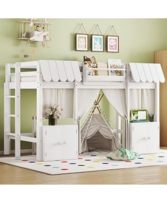 Twin Loft Bed with Bookshelf, Curtain, Storage, Playful Design