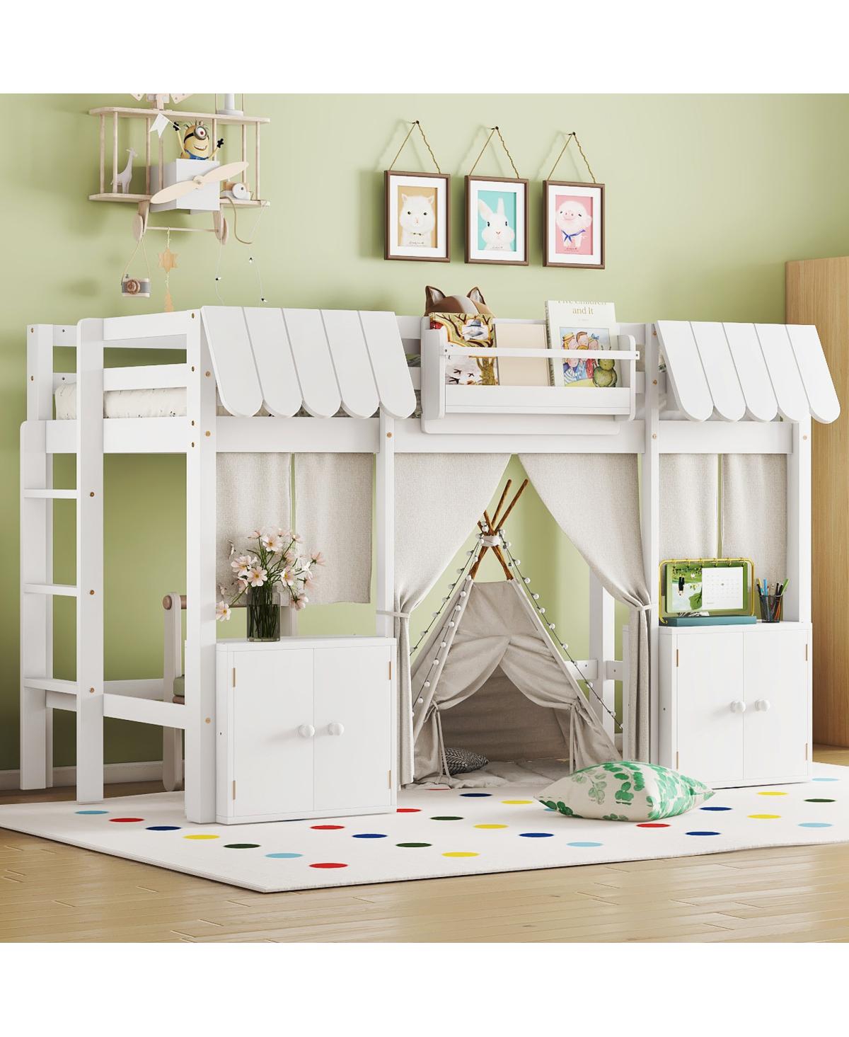 Streamdale Furniture Twin Loft Bed with Bookshelf, Curtain, Storage, Playful Design - White