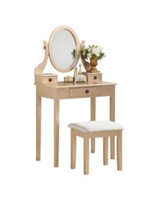 Streamdale Moniys Wood Moniya Makeup Vanity Table and Stool Set, Gold