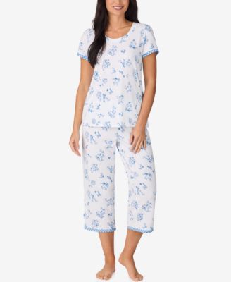 Women's Cropped Short-Sleeve Pajama Top and Pants, 2-Piece Set