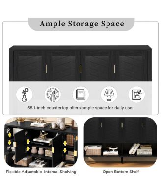 Streamdale 55.1" 4-Door Storage Sideboard with Open Shelf & Adjustable Shelves