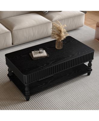 Lift Top Coffee Table with Storage, Solid Wood Black Finish, Modern Desk