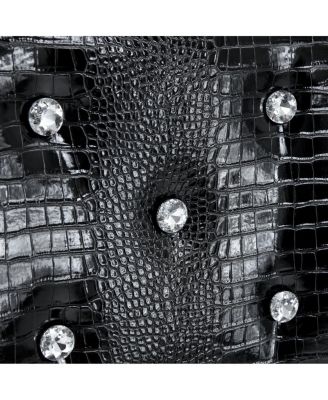 Set of 4 Retro Alligator Upholstered Dining Chairs with Crystal Buckle & Gold Legs