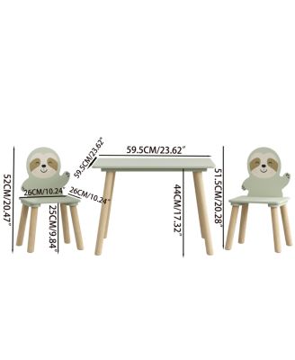 Streamdale Kids Table and Chair Set with 2 Sloth Chairs, Wooden Toddler Activity Table - Sage Green & Wood