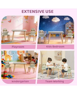 Streamdale Kids Table and Chair Set with 2 Sloth Chairs, Wooden Toddler Activity Table - Sage Green & Wood