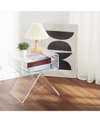 Acrylic Nightstand,17.7" L x 11.8" W x 15.4" H Acrylic Desk, Acrylic Side Table, Modern Design Clear Table