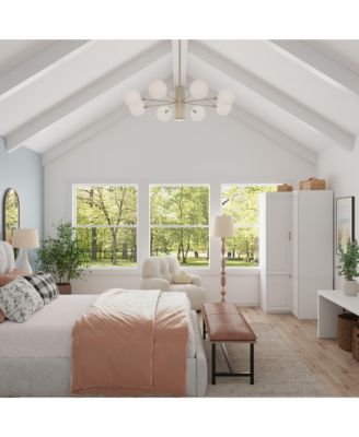 White Wood 4-Door Corner Wardrobe Armoires with Storage Shelves