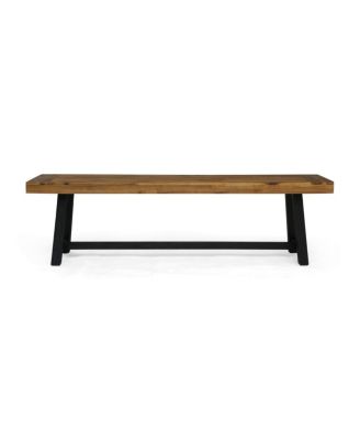 Acacia Outdoor Bench, Sandblast Teak Finish and Black, set of 2pcs