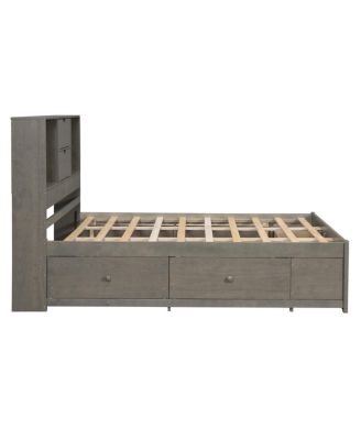 Platform Bed with Storage Headboard and 8 Drawers