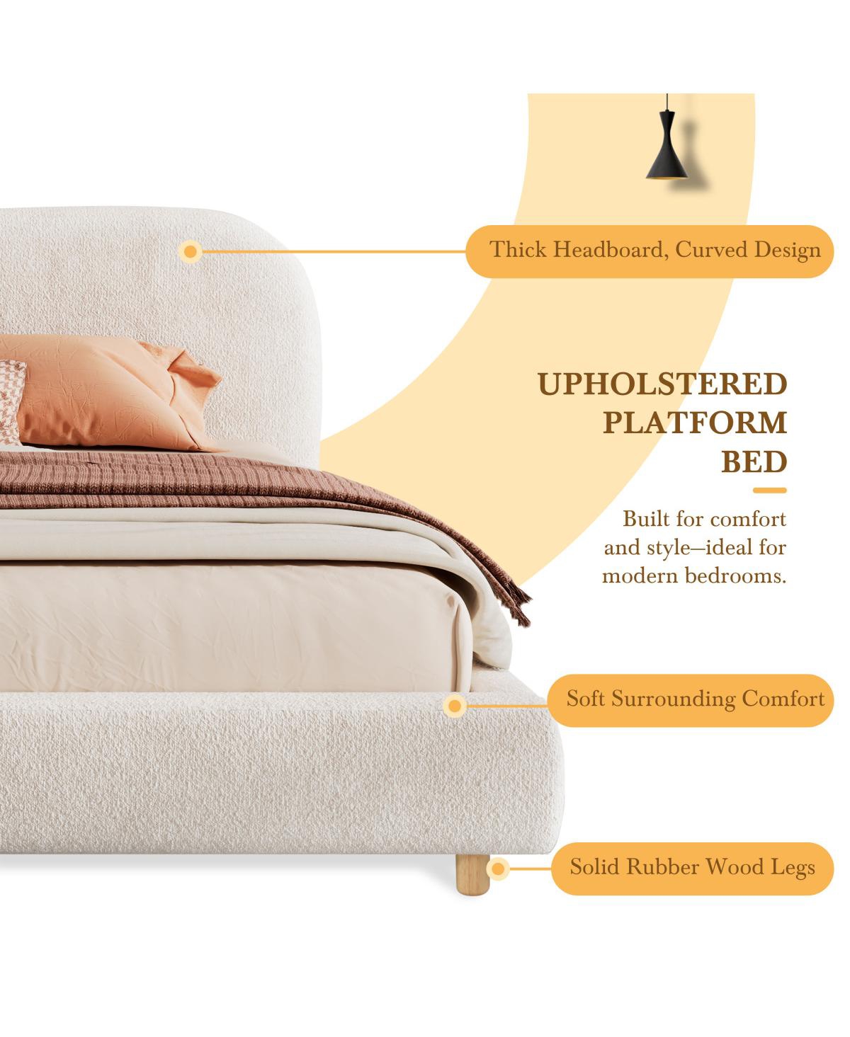 Streamdale Furniture Queen Size Boucle Upholstered Bed, Curved Design