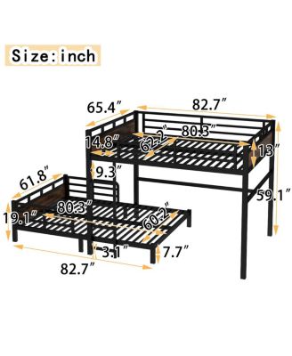  Queen over Queen Metal Bunk/Loft Bed with Security Fence, Vintage Wood-Colored