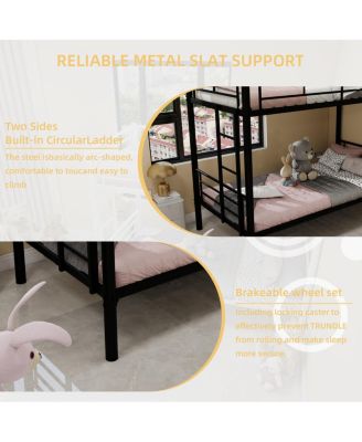 Twin Over Twin Metal Bunk Bed with Ladders & Guardrail, Convertible 2 Beds