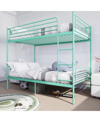 Metal Twin Over Twin Bunk Bed with Ladder, Guardrail, Storage, Noise-Free