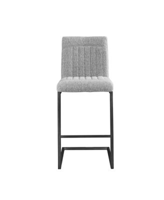Bar Stool – Light Gray Fabric Chair with Black Metal Frame (2 Sets)
