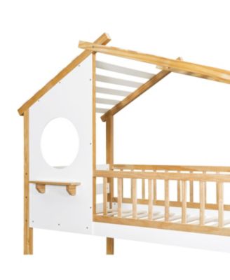 Twin Over Twin Bunk Bed with Roof, Window, Ladder