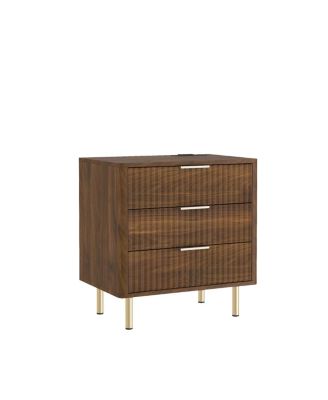 Modern Wood Nightstand with Charging Station & Storage