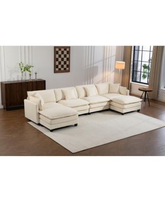 Modern 4-Seat Sectional Sofa with 2 Ottomans & Pillows, 149.61