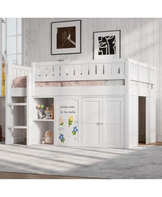 Loft Bed with Storage Cabinet and Chalkboard Panel