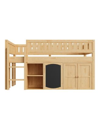 Loft Bed with Storage Cabinet and Chalkboard Panel