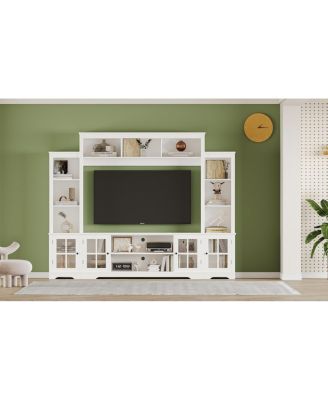 Wall Unit TV Stand with Storage & Bookshelves for TVs up to 65", White, 100"W