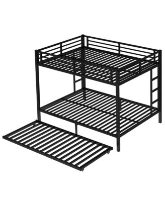 Queen over Queen Metal Bunk Bed with Twin Size Trundle