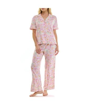 Women's Short-Sleeve Shirt and Pants, 2-Piece Pajama Set