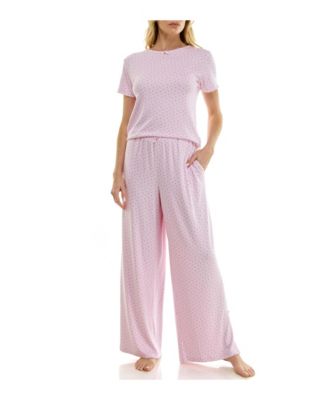 Women's Short-Sleeve T-Shirt and Wide Leg Pants, 2-Piece Pajama Set