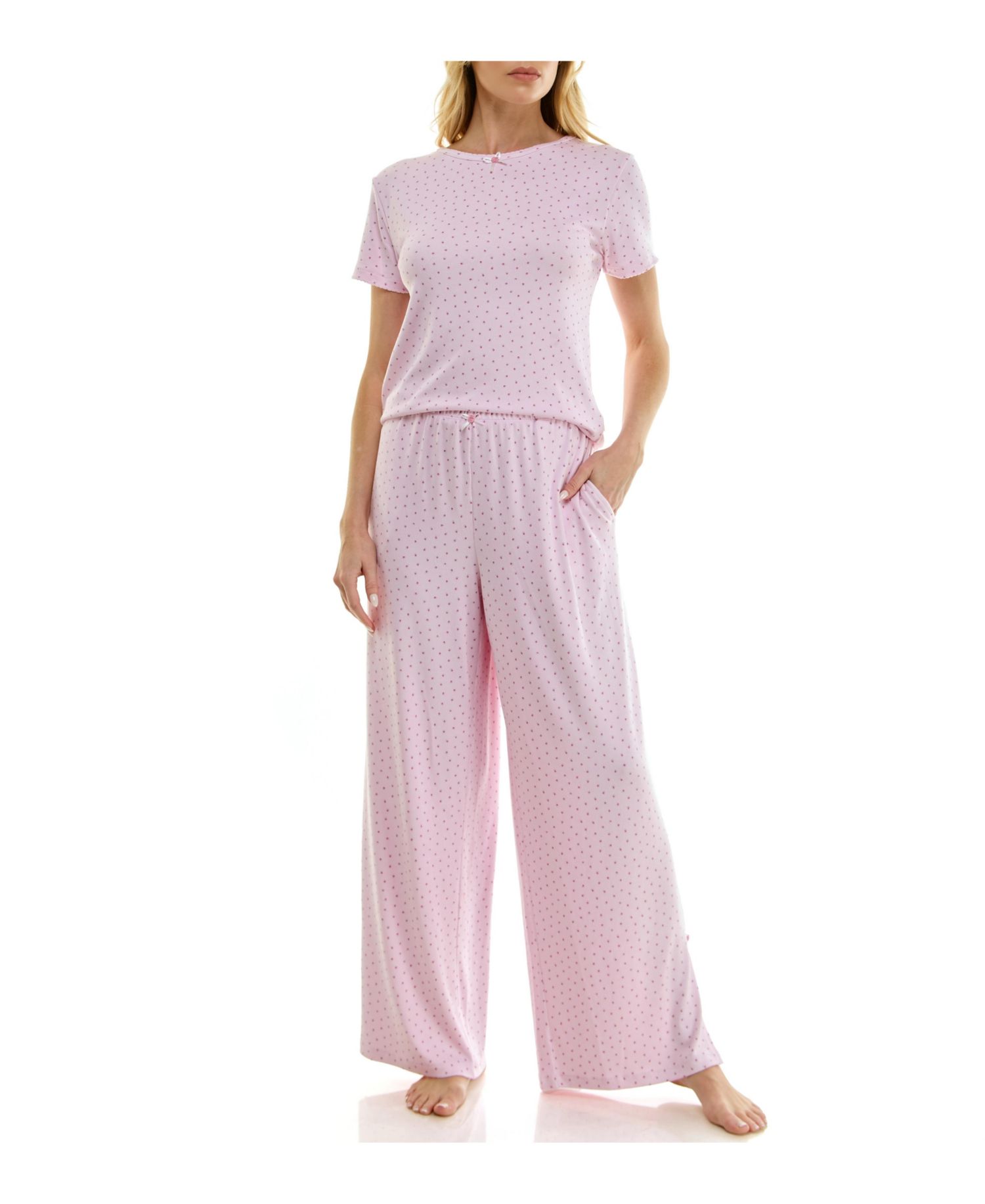 Women's Short-Sleeve T-Shirt and Wide Leg Pants, 2-Piece Pajama Set