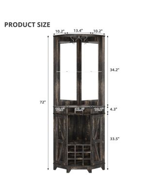 Farmhouse Wine Cabinet with Barn Door & Glass Rack, 72" Tall