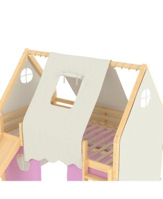 Full Size House Loft Bed with Sills, Tents, Lights, Slide