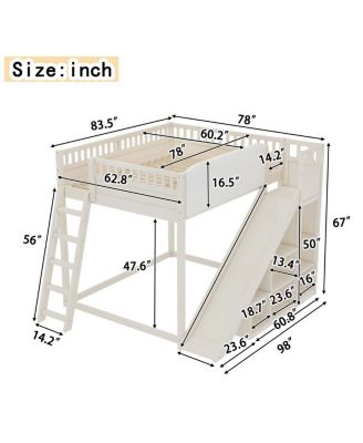 Queen Size Loft Bed with Storage, Ladder, and Slide