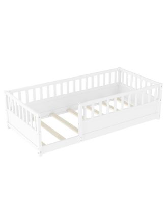 Twin Size Montessori Floor Bed with Security Barrier and Door